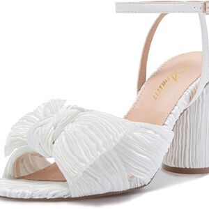 Women's Open Toe Chunky Heels Pleated Bow Ankle Strap Bridal 7.5